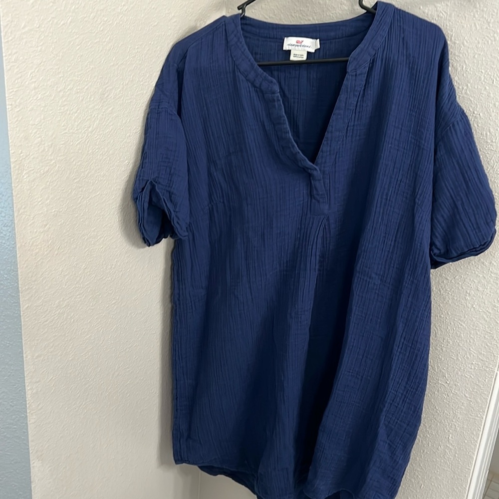 Vineyard Vines Women’s Size L Deep Bay (Navy) Cotton Crinkle Easy Tunic Dress